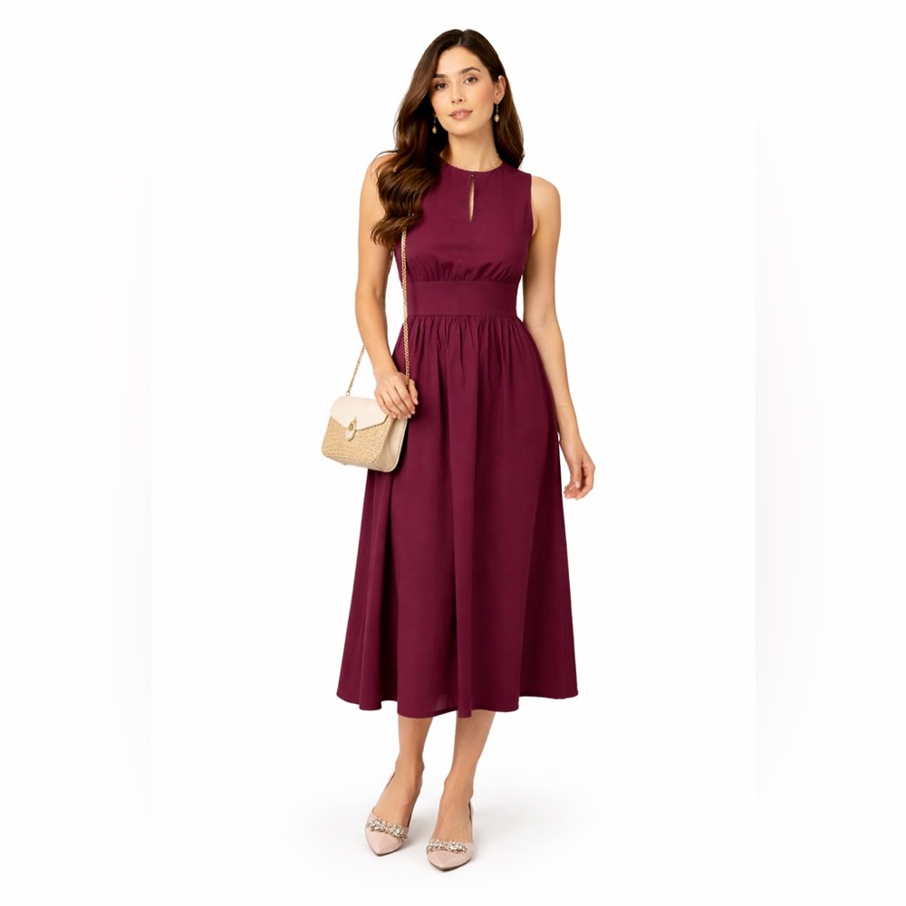 NEW WeWoreWhat‎ Revolve Cotton Keyhole Midi Dress Sleeveless  Burgundy M $158